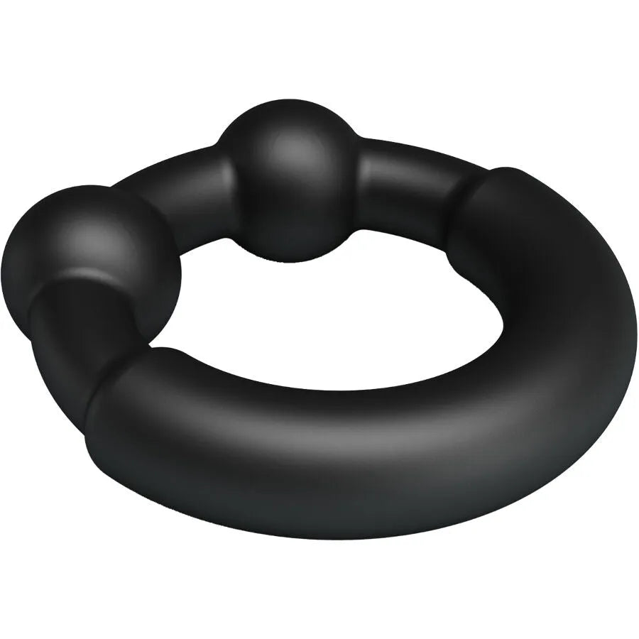 Cockring noir Crazy Bull Meco 15 en silicone doux, forme ergonomique avec reliefs pour confort et stimulation optimale.