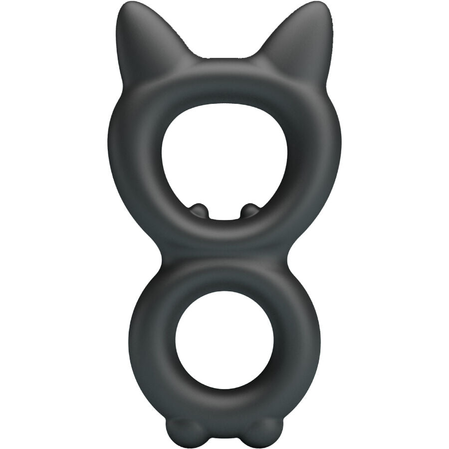 Anneau double en silicone noir Crazy Bull Toran 20, design ergonomique avec oreilles, pour confort et ajustement optimal.