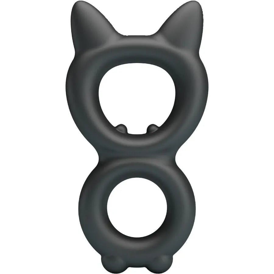 Bague en silicone noire Crazy Bull, design chat oreilles pointues, double anneau pour confort et plaisir érotique.