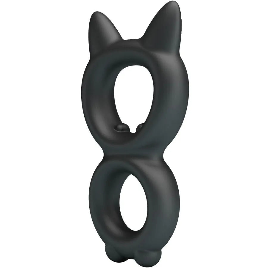 Anneau en silicone noir Crazy Bull, design chat avec oreilles pointues, double cercle pour confort et plaisir érotique.