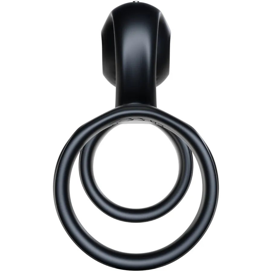 Anneau pénien vibrant noir en silicone médical, design ergonomique avec télécommande, pour couples, stimulation synchronisée.