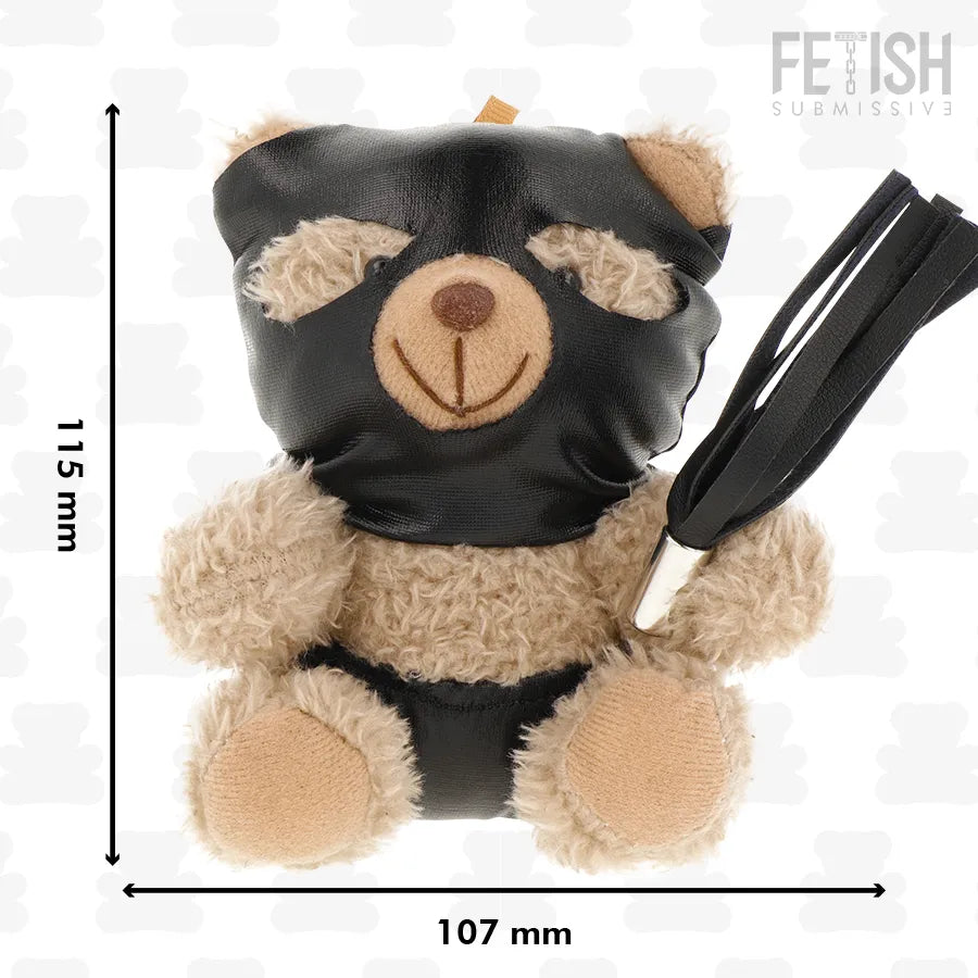 Ours en peluche Luno BDSM, beige, masque noir, fouet, collection Fetish Submissive, audacieux et unique.