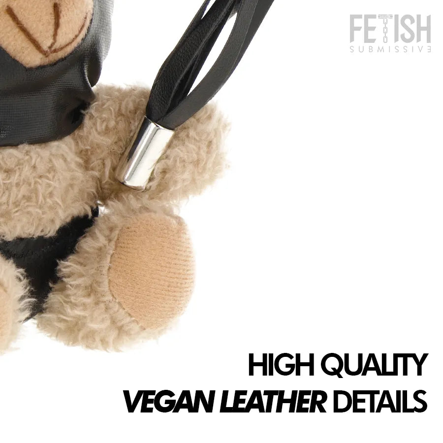 Ours en peluche Luno BDSM, beige, détails en cuir vegan noir, collection Fetish Submissive, style audacieux.