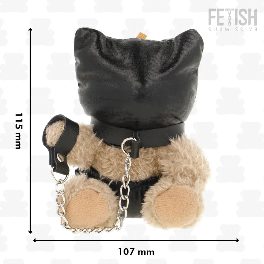 Ours en peluche Momo BDSM, beige et noir, avec masque en cuir et chaîne, collection Fetish Submissive, 115x107 mm.