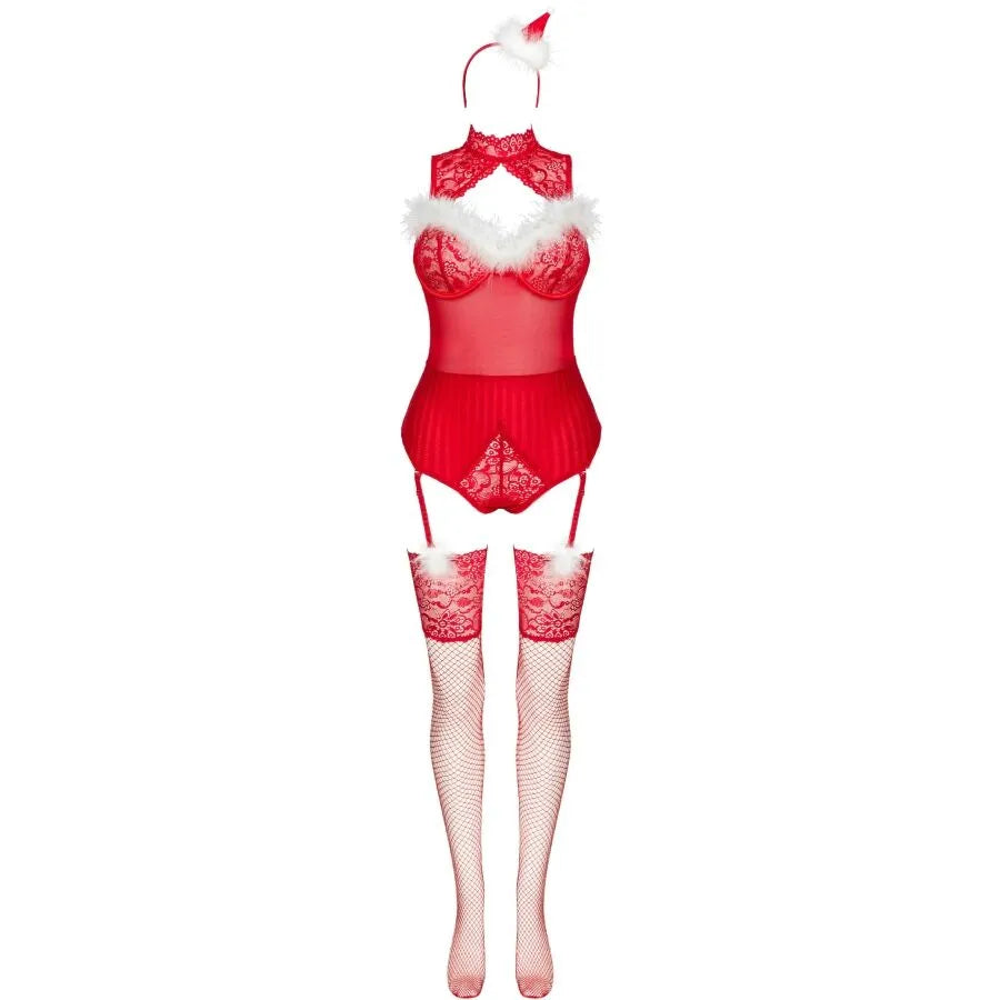 Ensemble de lingerie érotique Noël corsetti body bas bandeau Père Noël sexy festif