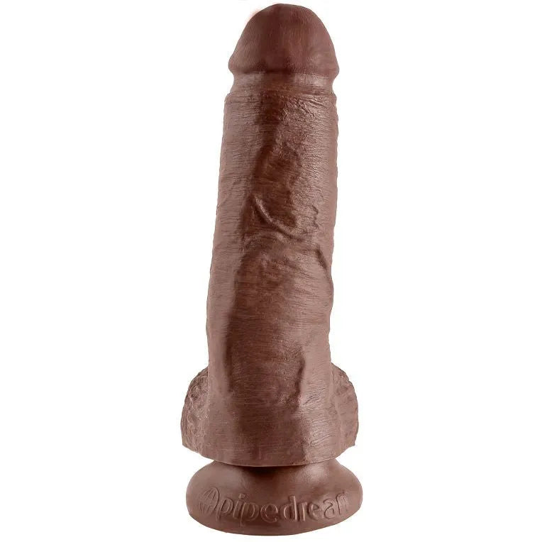 Dildo réaliste marrón 20.3 cm avec testicules, ventouse, texture douce, sans latex, submersible.