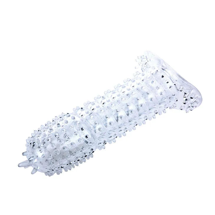 Gaine pénienne transparente en silicone avec nodules stimulants, 14,2 cm, pour sensations érotiques et plaisir accru.
