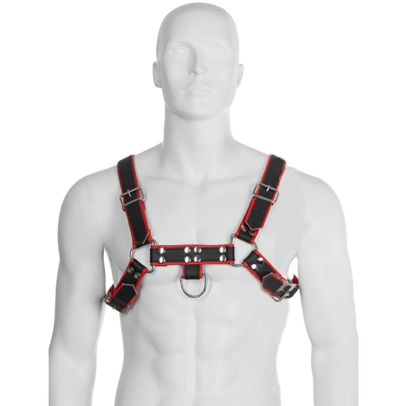 Harnais Bdsm En Cuir Rouge Et Noir Pour Hommes