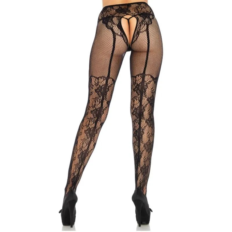 LEG AVENUE - BAS FLEURS DESIGN DOS CROTHLESS