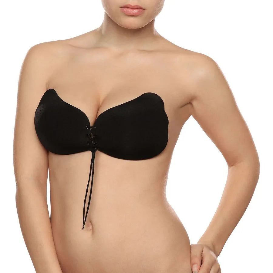 Soutien-gorge push-up noir sans bretelles, dentelle, fermoir ajustable, invisible sous vêtements, rehausse la poitrine.