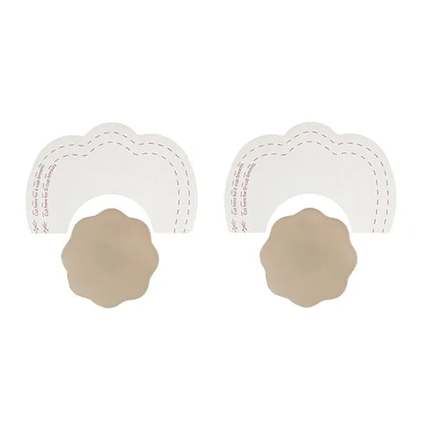 Ruban adhésif lifting seins Bye Bra avec cache-tétons soie beige, forme ergonomique, haute qualité, taille bonnet F+.