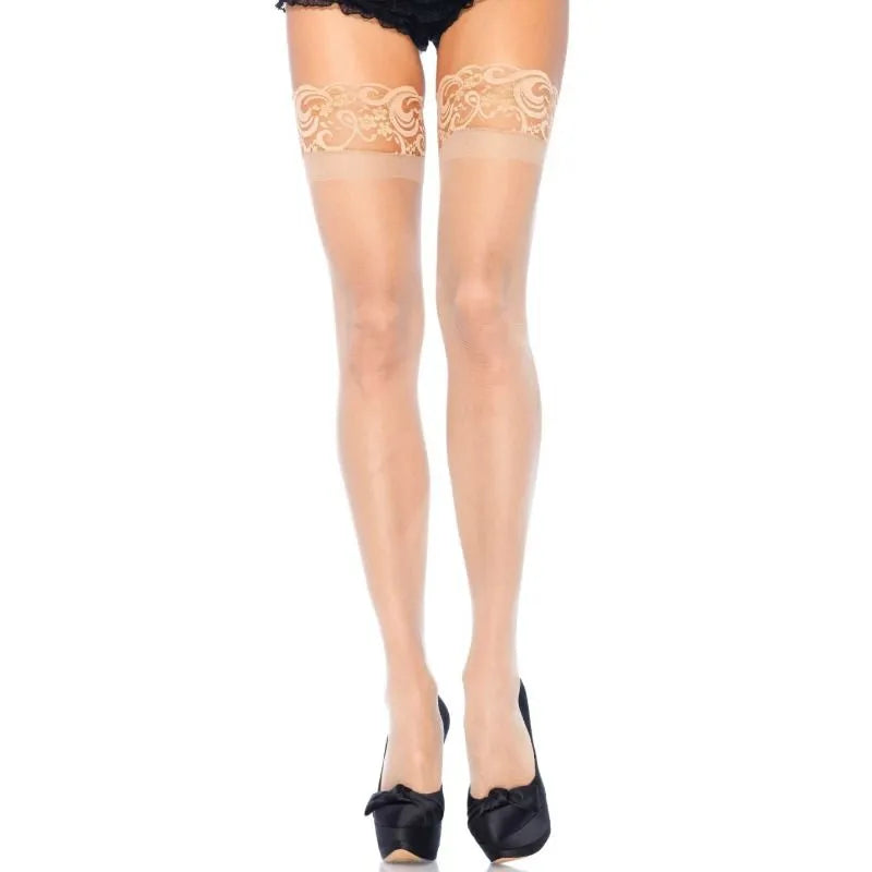 LEG AVENUE hauts de cuisse transparents grande taille silicone spandex beige
