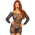 Mini-robe dentelle crochet noire manches longues féminine Leg Avenue
