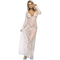 lingerie femme sexy robe longue manches blanches lacets fleuris élégante grande taille