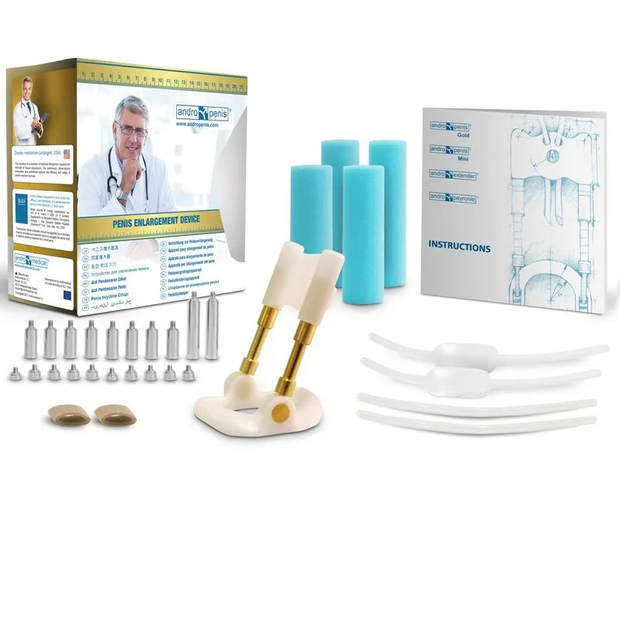 Appareil Andropenis Gold, extenseur de pénis en or, avec accessoires et boîte, solution non chirurgicale d'agrandissement.