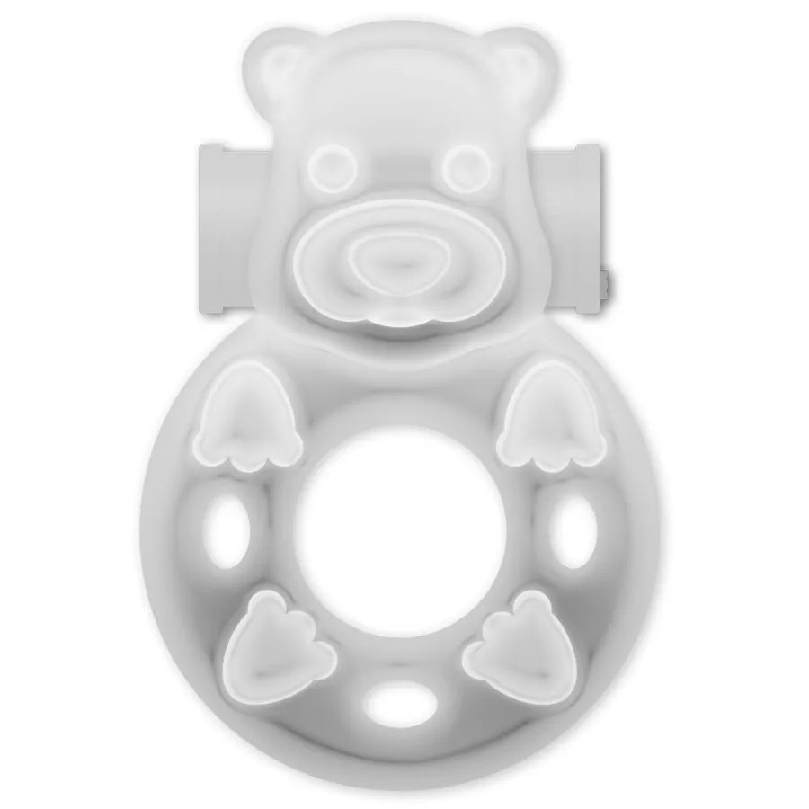 Anneau vibrant transparent en TPR avec motif lapin, interrupteur discret, flexible pour ajustement optimal.