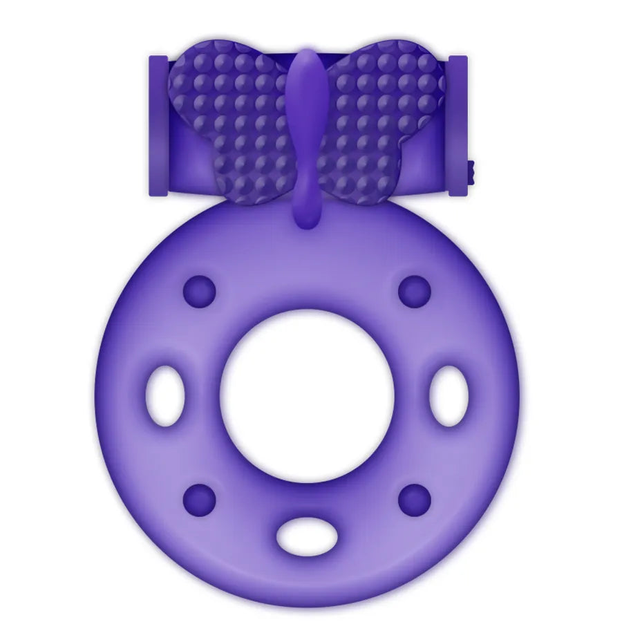 Bague lilas en TPR flexible, stimulateur clitoridien et anneau excitateur, adaptable à toutes tailles, interrupteur intégré.