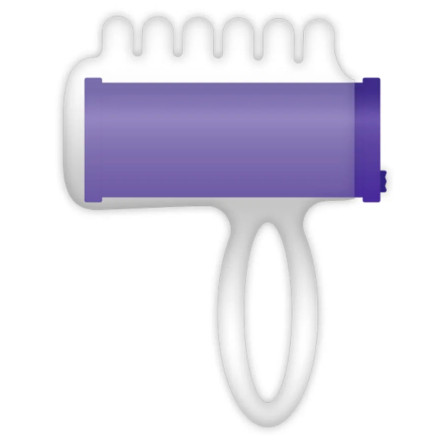 Stimulateur de doigt lilas avec anneau flexible, texture à petites bulles, idéal pour massage et détente corporelle.