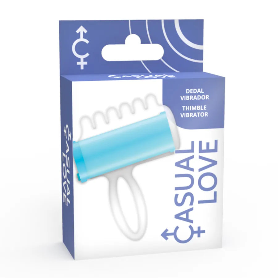 Stimulateur bleu flexible en TPR, forme ergonomique avec texture à bulles, dans un emballage Casual Love.