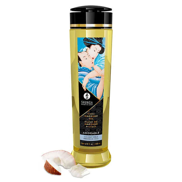 Shunga Huile De Massage Érotique 240ml Arome Coco Japonaise Traditionnelle Luxueuse Huile De Soins Intime Douce Non Grasse