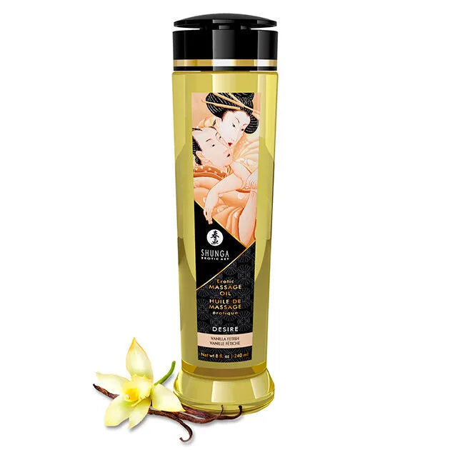 Huile de massage érotique Shunga Desire 240ml Vanille Fétiche texture glissante douce sans résidu
