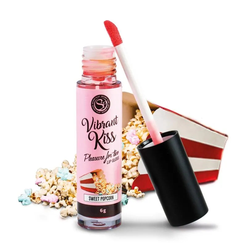 gloss lèvres vibrant sensation partagée vibratoire sucré popcorn gourmand couple complice hydratant colorant brillant portable discret compact léger hypoallergénique