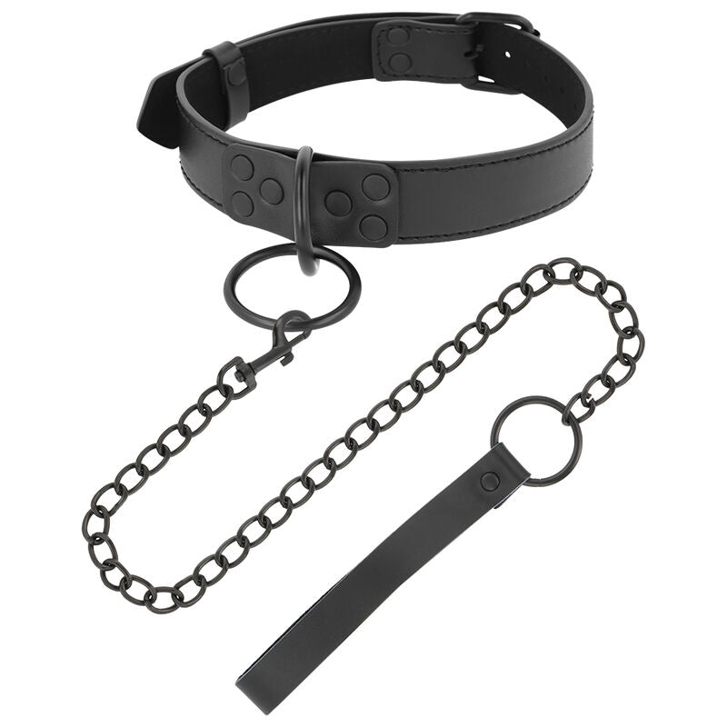 Collier Bdsm En Néoprène Noir Avec Chaîne