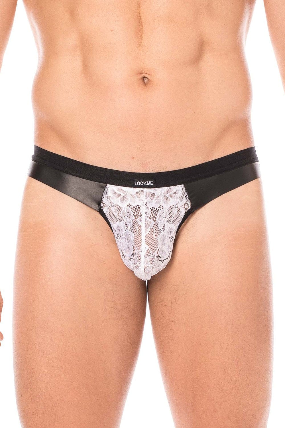 Jock blanc en dentelle et simili cuir - LM2002-27WHT