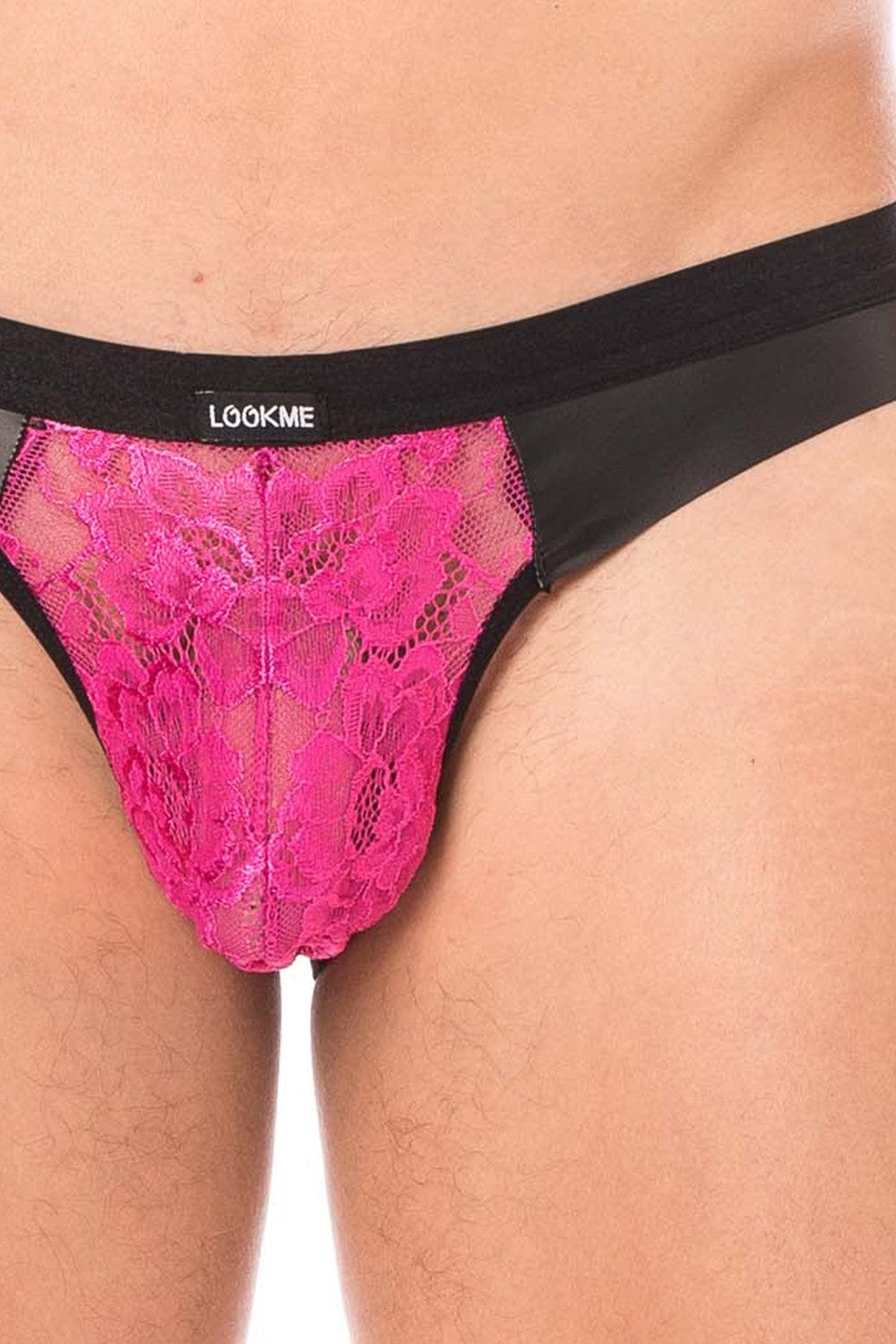 Jock magenta en dentelle et simili cuir - LM2002-27MAG