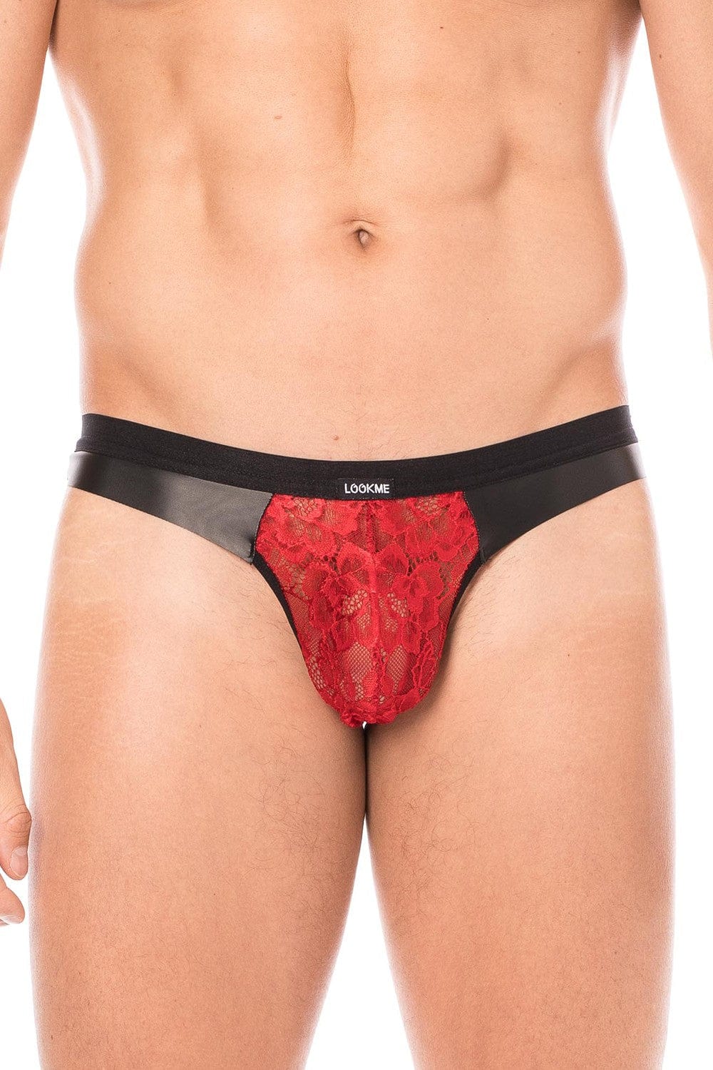 Jock rouge en dentelle et simili cuir - LM2002-27RED