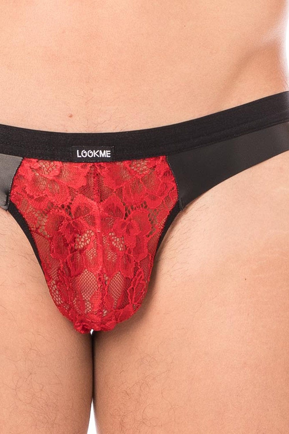 Jock rouge en dentelle et simili cuir - LM2002-27RED