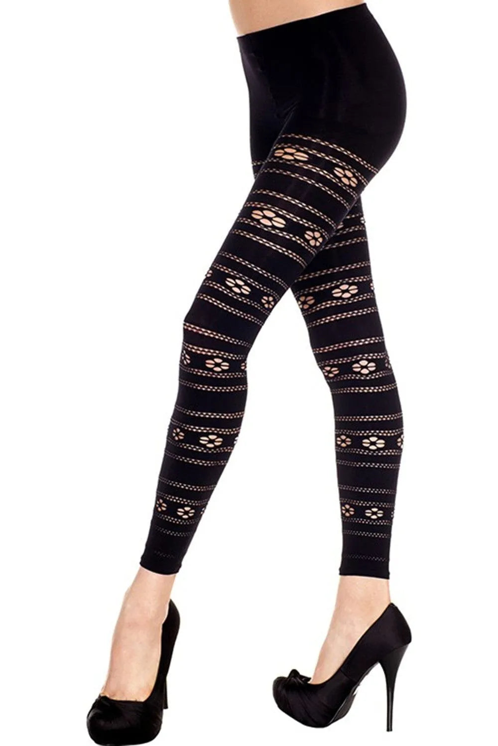 Legging En Voile Noir Motif Floral Pour Soirée