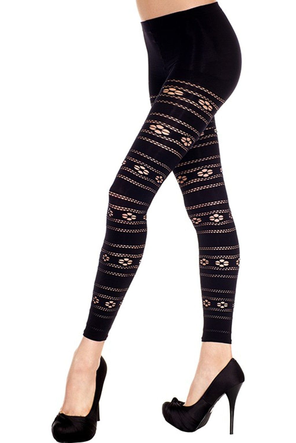 Legging fin voile noir motif floral - MH35827BLK