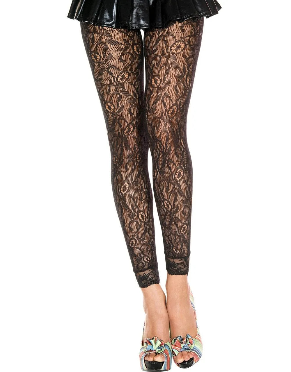 Legging Noir En Résille Et Dentelle Florale Sexy