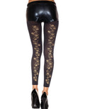 Legging Noir Opaque Avec Motif Fleurs Dorées