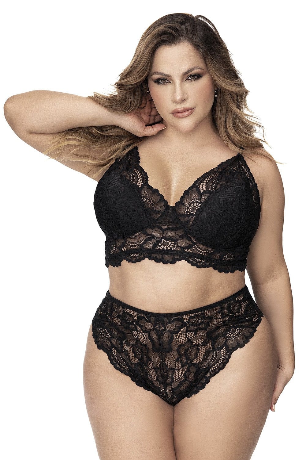 Lingerie grande taille, soutien-gorge et culotte en fibres recyclées - MAL8796XBLK