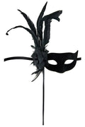 Masque Loup Noir Élégant Avec Rose Et Plumes