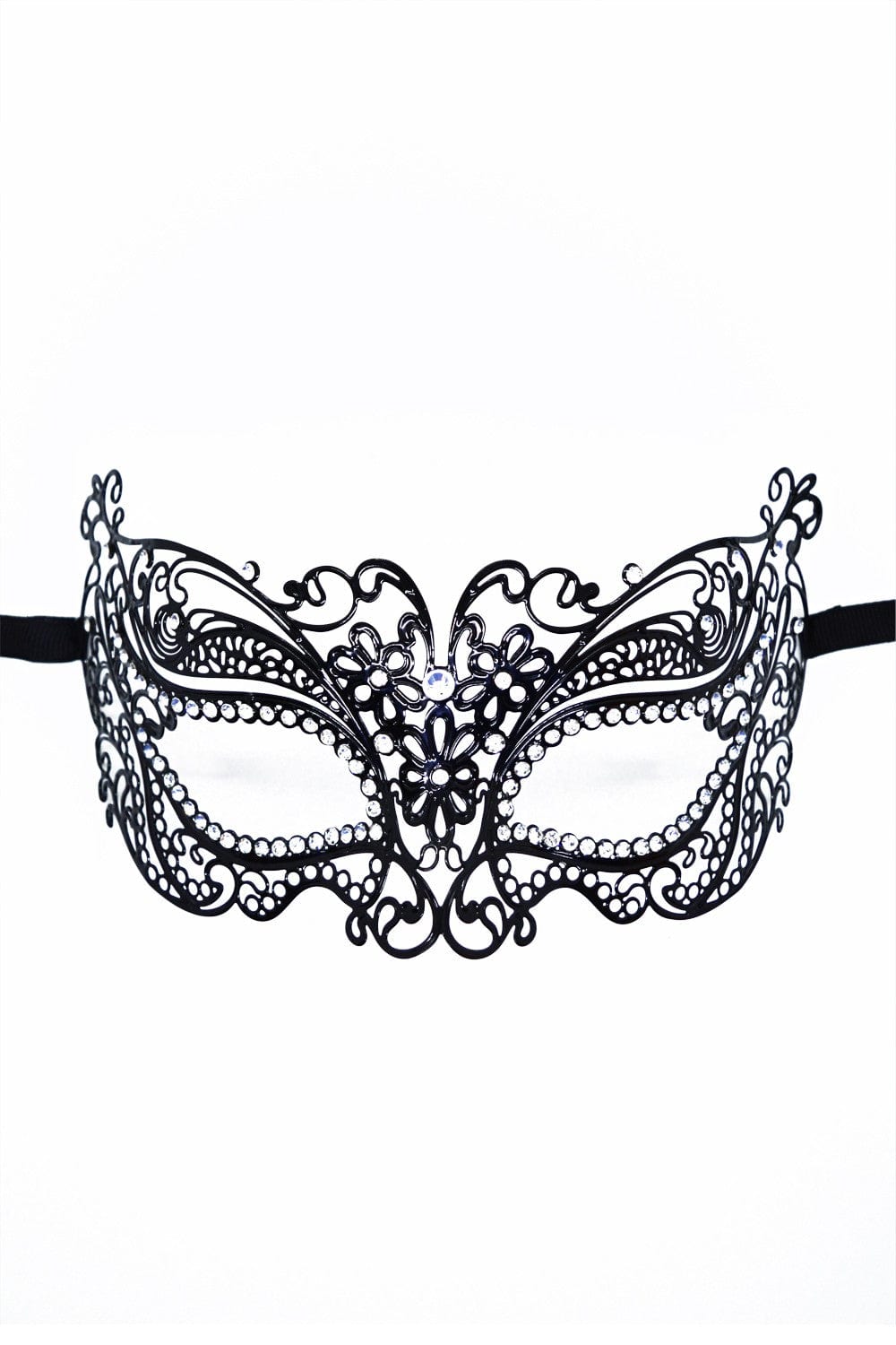 Masque vénitien Alba rigide noir avec strass  - HMJ-039BK