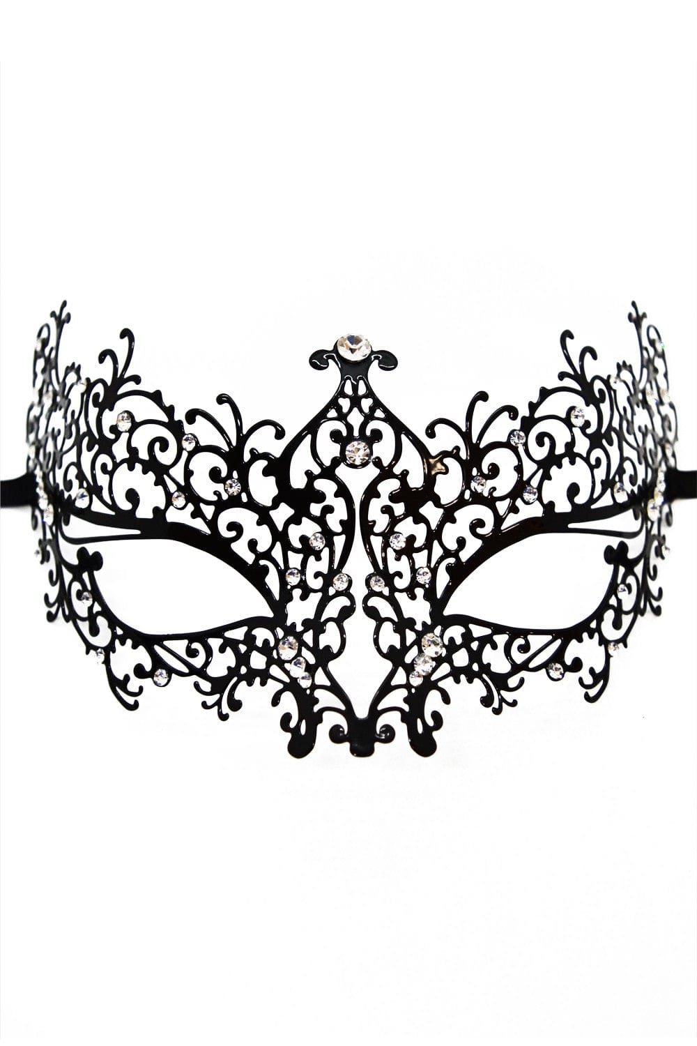 Masque vénitien Chiara rigide noir avec strass  - HMJ-016BK