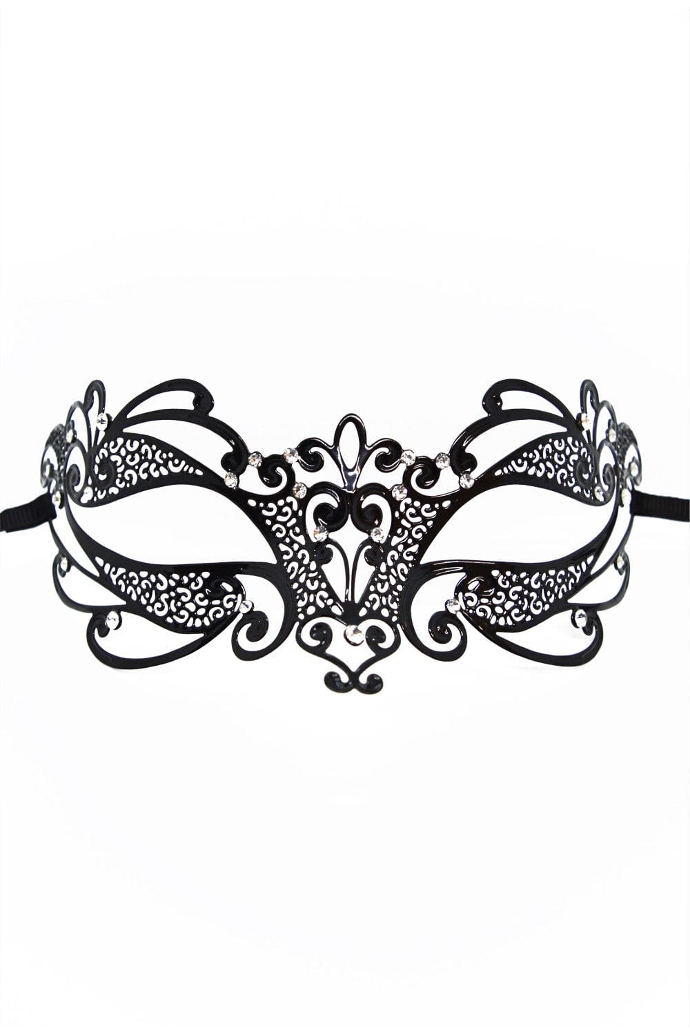 Masque vénitien Gaia rigide noir avec strass - HMJ-061BK