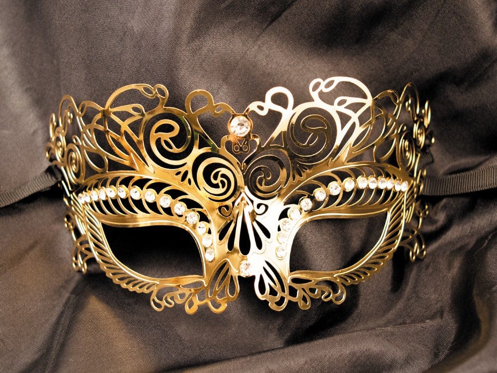 Masque vénitien Giulia rigide doré avec strass - HMJ-035B