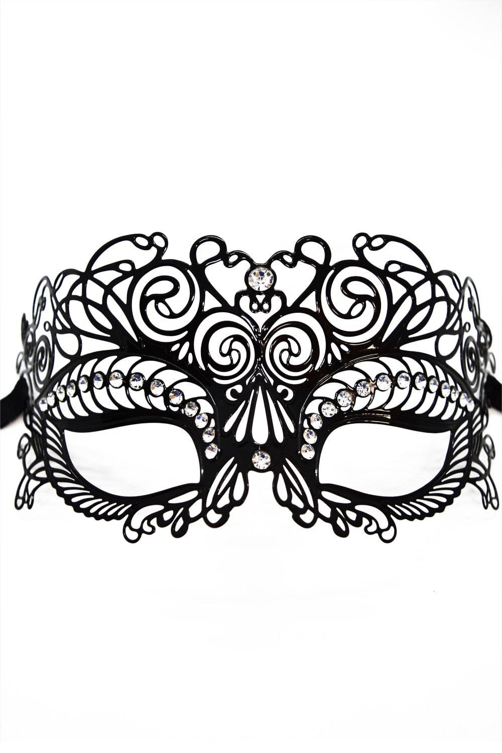 Masque vénitien Giulia rigide noir avec strass  - HMJ-035BK