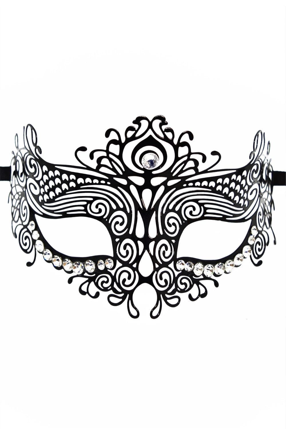 Masque vénitien Ornella rigide noir avec strass  - HMJ-031BK