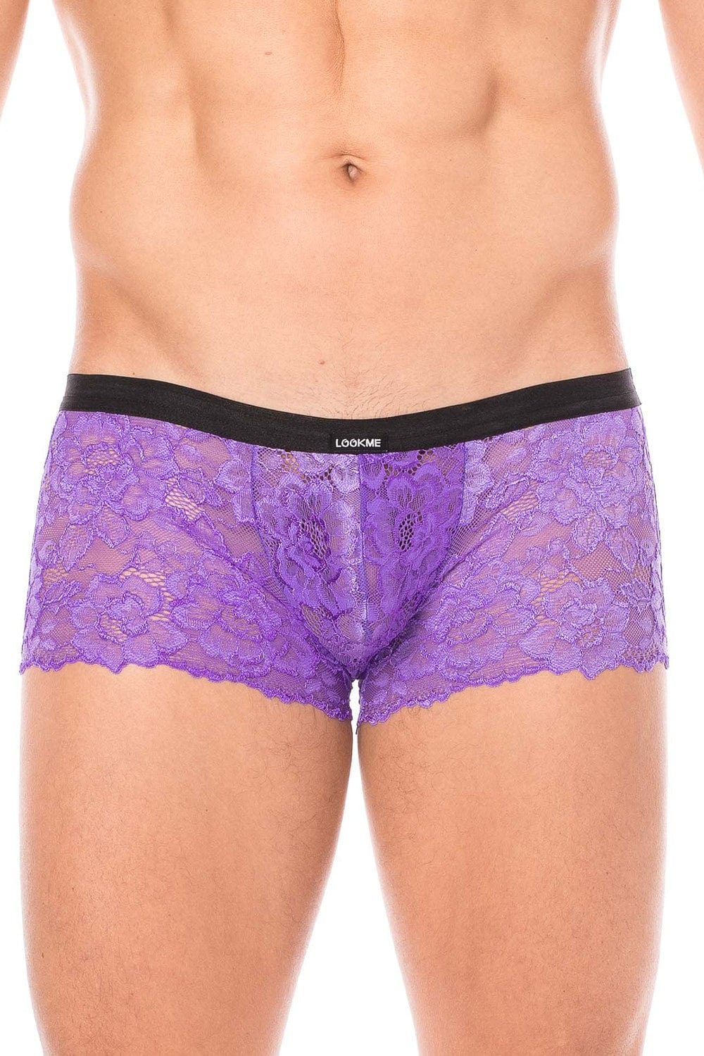 Mini-Pant violet en dentelle et simili cuir - LM2002-68PUR