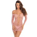 Mini Robe Maille Rose Épaules Dénudées