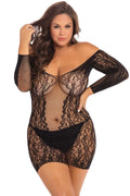 Mini Robe Noire Grande Taille Épaules Dénudées