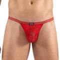 Mini String Rouge Dentelle Florale Pour Hommes Sensuels