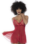 Nuisette Babydoll Dentelle Florale Rouge Romantique