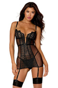 Nuisette En Dentelle Noire Avec Jarretelles Réglables