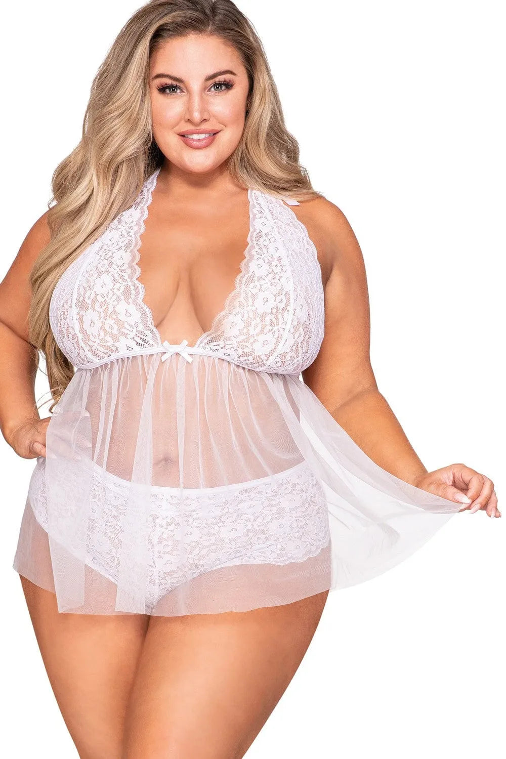 Nuisette Grande Taille Dentelle Blanche Soirée Romantique